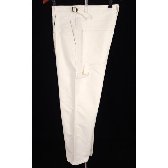 AMI Wide-Leg Brushed-Cotton Trousers Size L Mens Cream Moleskin $330 - Picture 9 of 16